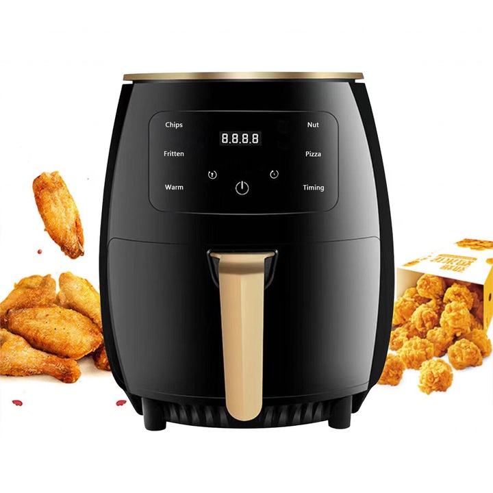 Еър фрайер AKKEE 6L, многофункционален, черен, размери 27x31 см