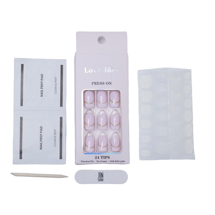 LOVE JOEY műköröm, szögletes, arany és rózsaszín, szett