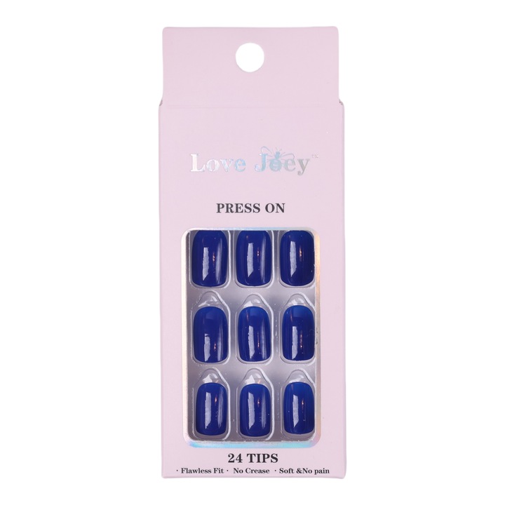 Unghii false LOVE JOEY, Set unghii false press on presson, Manichiura French, confortabile, albastru inchis