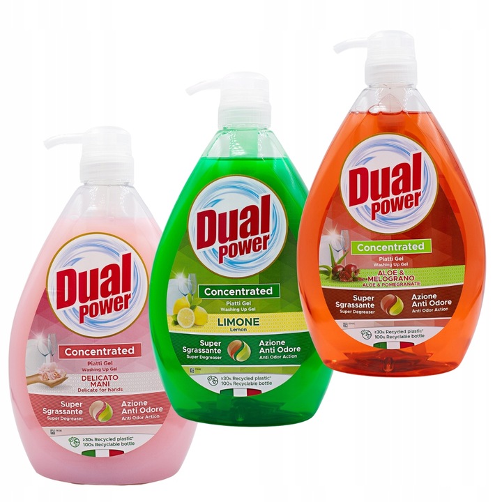 3 db Dual Power mosogatószer készlet 1 l - Delicato Mani, Aloe & Melograno, Cytryna
