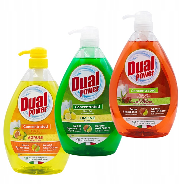 Dual Power mosogatószer készlet 3x1l - Aloe & Gránátalma, Citrom, Citrus