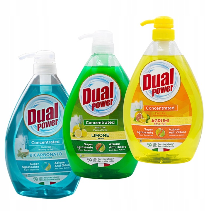 Set 3x Detergent pentru vase Dual Power, Bicarbonat, Citrice, Lamaie, 1l