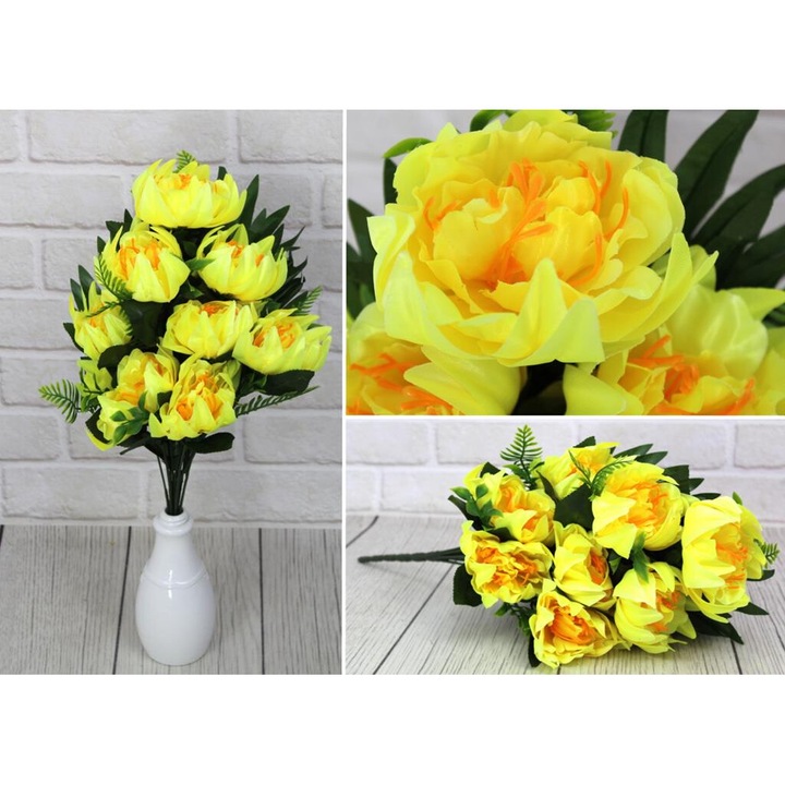 Buchet artificial 7&7, 9 flori, galben, 50x9 cm