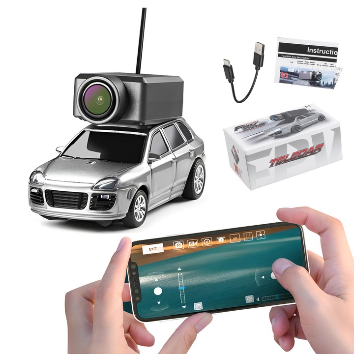 Masina RC Drift 1:16 4WD, 2.4GHz, 1.7~3km/h, LED, Conexiune SmartPhone, Baterii Reincarcabile, Metalic Argintiu