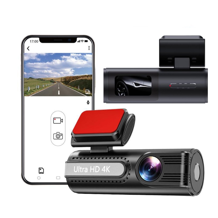 Camera auto DVR, ​​Dashcam 4K cu Inregistrare in Bucle si Suprascriere Automata, Inregistrari Video Cu Suprapunere Temporala si Redare Facila pentru Auto, Compatible cu Masini din Romania​, pentru soferi profesionisti