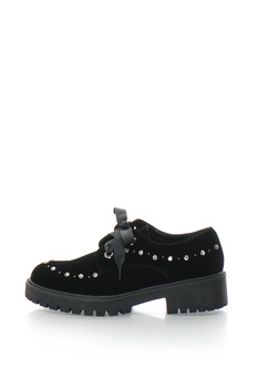 Laura Biagiotti, Pantofi derby de catifea cu toc masiv si cu strasuri, Negru, 37 Laura Biagiotti, Pantofi derby de catifea cu toc masiv si cu strasuri, Negru, 37