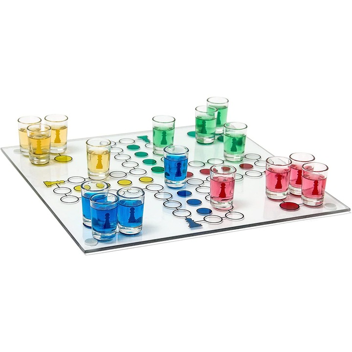 Ivós Ludo Játék, Partijáték Felnőtteknek, Tábla, 2 Dobókocka és 16 Felespohár, Szórakoztató Ivós Játék, Színes