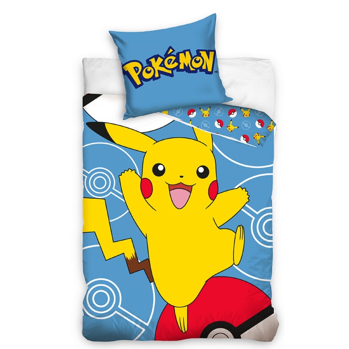Carbotex ágyneműgarnitúra, 135x200cm, 80x80cm, Pikachu print, pamut, két részes