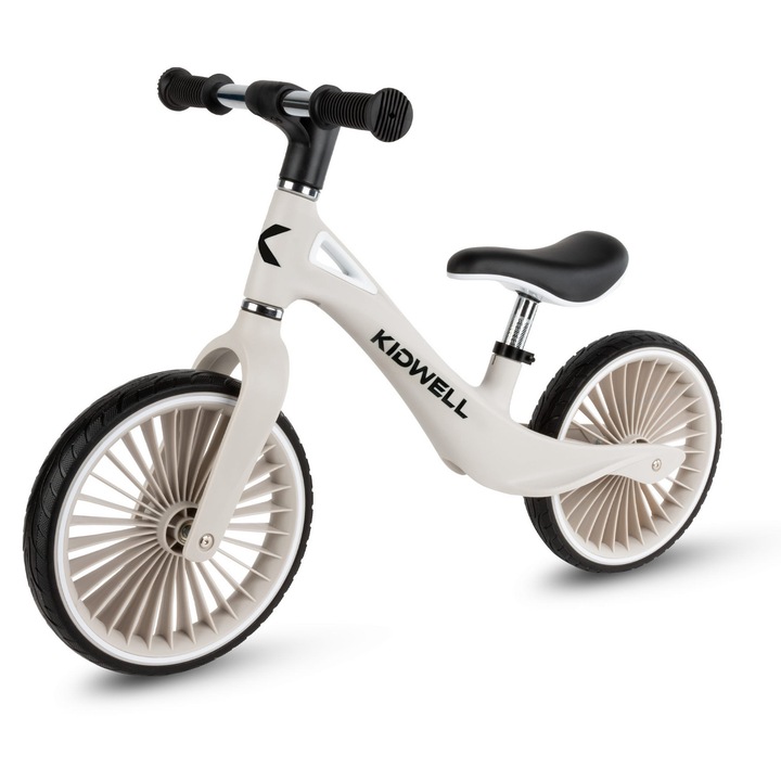 Bicicleta de echilibru fara pedale pentru copii, Kidwell NIX Gray, 3.05 kg, roti PU 29 cm, reglabila, 80–120 cm, max. 30 kg