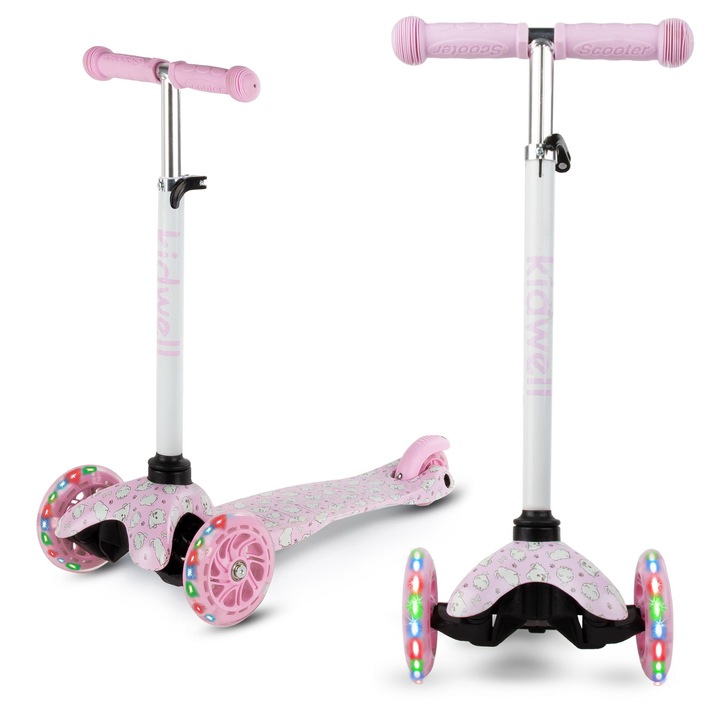 Trotineta, Kidwell, UNO cu trei roti cu LED, greutate maxima 25 kg, pentru inaltimi 90-115 cm