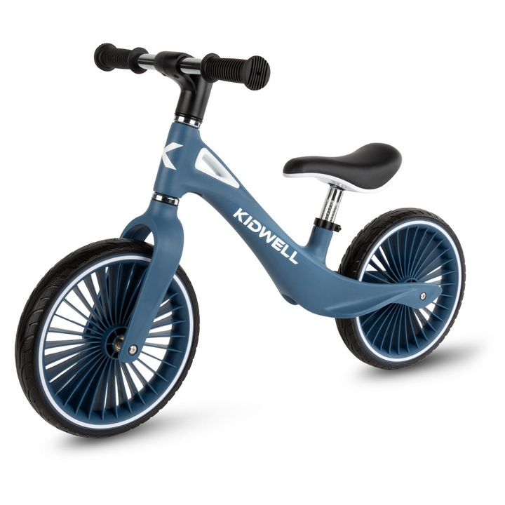 Bicicleta de echilibru fara pedale pentru copii, Kidwell NIX Blue, 3.05 kg, roti PU 29 cm, reglabila, 80–120 cm, max. 30 kg