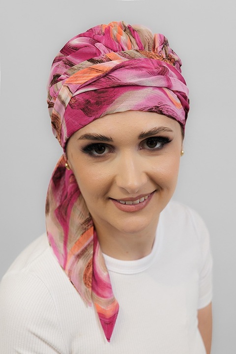 Turban Amy sifon Ch/20 roz - portocaliu esarfa oncologica dupa chimioterapie