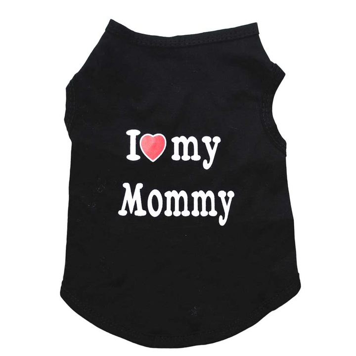 Tricou pentru catei - I ❤ My Mommy - Negru, L, 36cm, 4-6kg, #HC1673