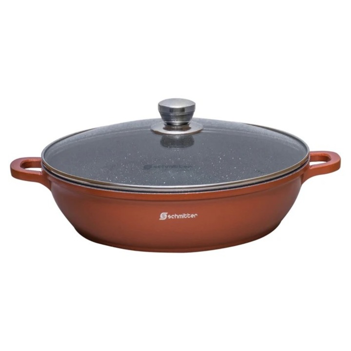 Cratita Schmitter, Aluminiu Turnat, Interior Ceramic, Maro, 3.5 L, 7.5 x 28 cm D