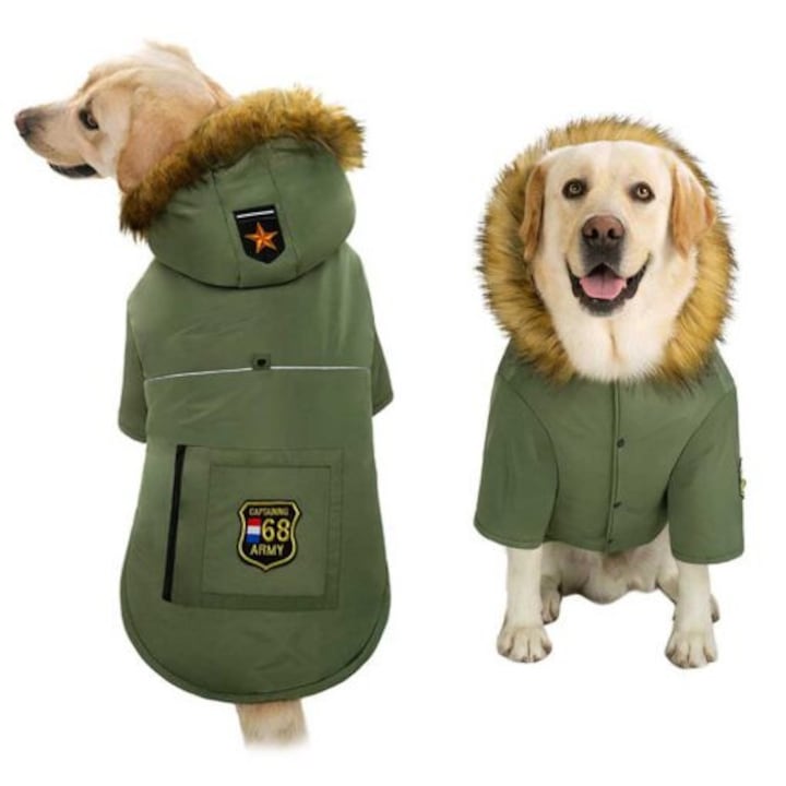 Geaca Caini Talie Mare, Imblanita, Impermeabila - Military, 7XL, 75cm, #HM085