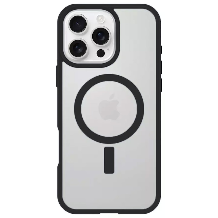 MagSafe tok, Apple iPhone 13 Pro Max készülékkel kompatibilis, Polikarbonát hátlap, MagSafing Charge Fusion, Mágneses indukciós gyűrű, Szilikon keretvédelem, Megemelt élek, Vezeték nélküli töltés, Átlátszó / Fekete