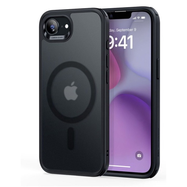 Husa Premium ESR Classic Hybrid HaloLock Compatibila Cu iPhone 16e, MagSafe, Colturi Intarite, Frosted Black