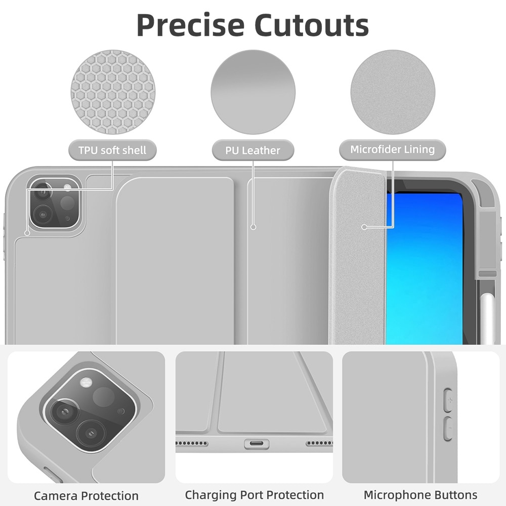 Husa tableta compatibila cu iPad Pro 129, Piele Smart TPU, Slot pix, Gri)