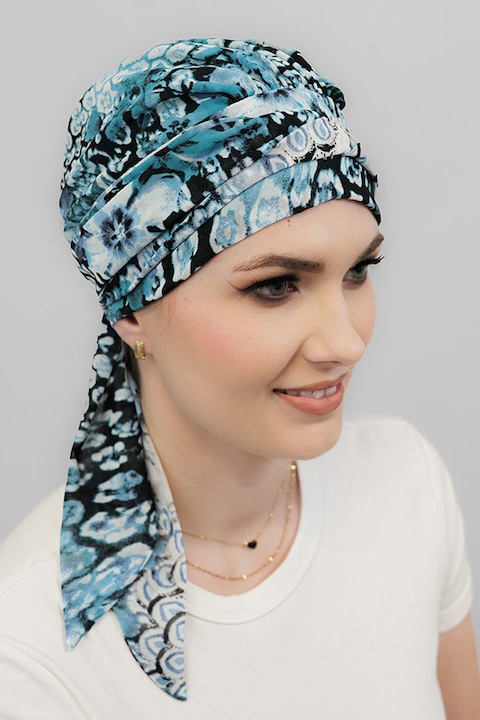 Turban Amy sifon Ch/45 albastru azuriu esarfa oncologica dupa chimioterapie