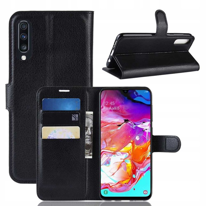 Aceasta este o husa de telefon grozava pentru Samsung Galaxy A70, un portofel dragut cu un suport dragut pentru card, o husa eleganta pentru telefon ecologica, izolata magnetic, rezistenta la socur, eleganta, negru clasic
