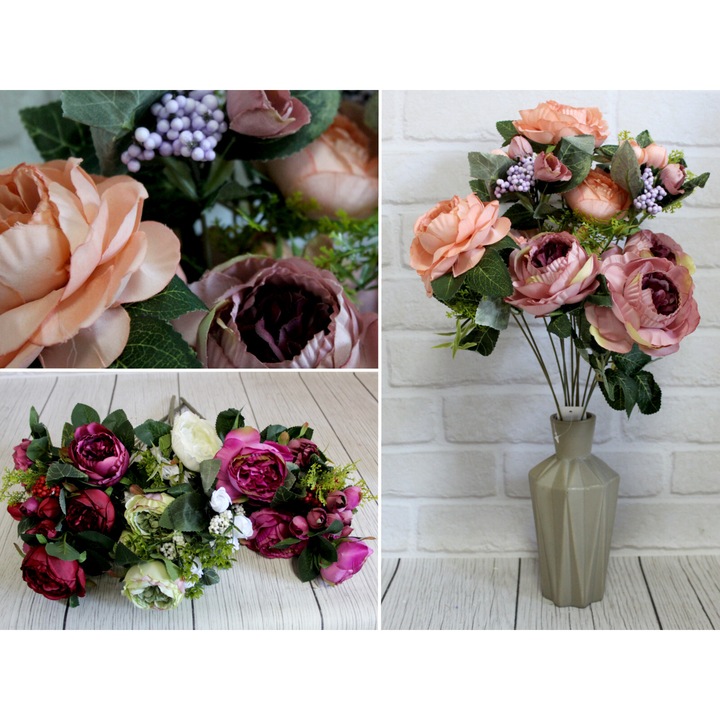 Buchet artificial 7&7, 12 flori, 50cm, roz