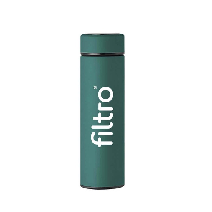 Termos cu perete dublu, FILTRO Thermo LED Green, afisaj tactil digital al temperaturii, infuzor inclus, volum 500 ml