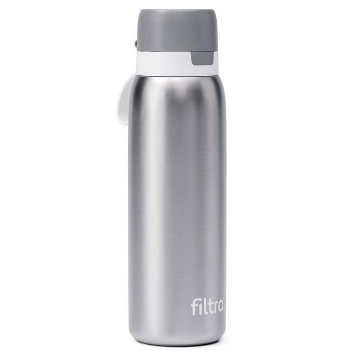 Termos cu cartus carbon activ, THERMO PURE 740 CB, perete dublu cu vacuum pentru etansare optima pentru 12 ore, finisaj argintiu