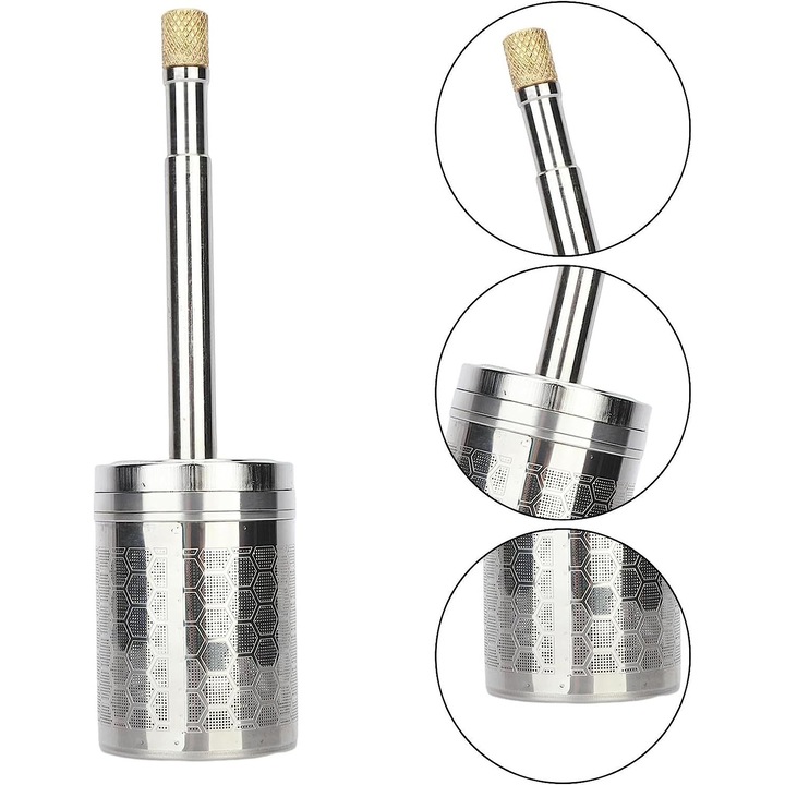 Újrafelhasználható teadagoló fogantyúval és csepptálcával, méhsejt kialakítású, könnyen tisztítható, magas hőmérsékletnek ellenálló, újrafelhasználható, kompatibilis teával, kávéval, fűszerekkel, gyógynövényekkel, rozsdamentes acél, ezüst