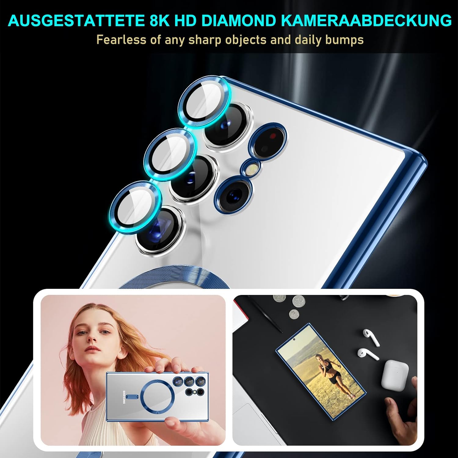 Husa compatibila cu Samsung Galaxy S23 Ultra, ALC MOBILE, pentru telefon mobil cu protectie pentru camera, Tehnologie MagSafe, rezistenta la socuri, contur Albastru