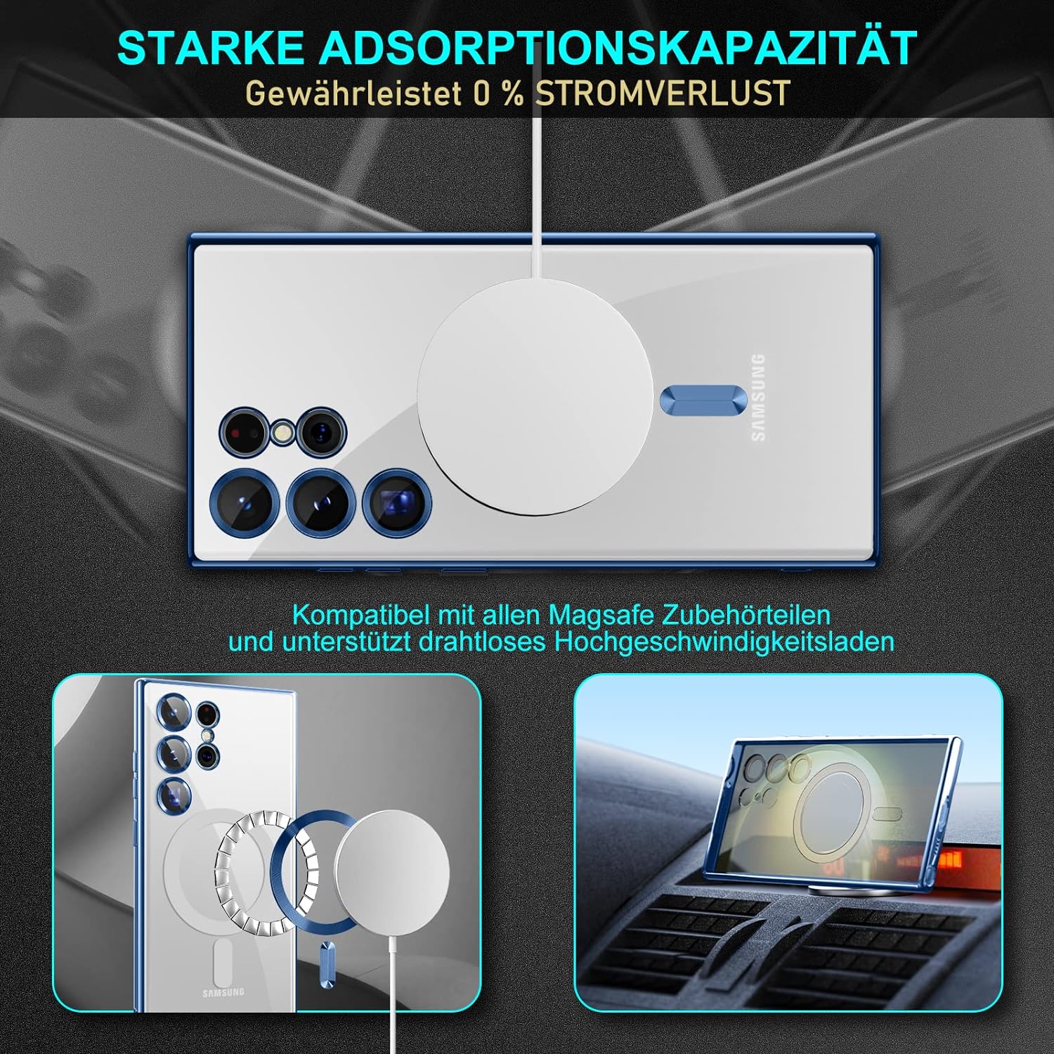 Husa compatibila cu Samsung Galaxy S23 Ultra, ALC MOBILE, pentru telefon mobil cu protectie pentru camera, Tehnologie MagSafe, rezistenta la socuri, contur Albastru