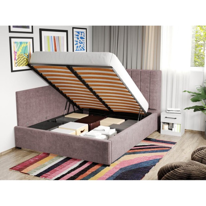 Pat Tapitat de colt, pentru Saltea de 190, Adam Rabatabil, 180x190, Roz/Poso 27