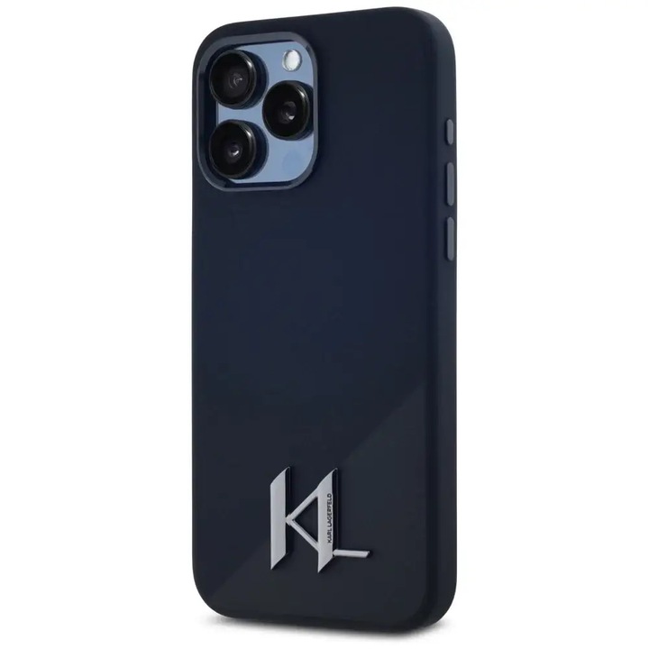 Калъф Karl Lagerfeld за iPhone 15 Pro Max, Shadow Metal Initial, Силикон, Черен