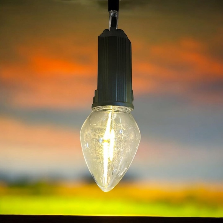 Napelemes lámpa izzó, beltéri-kültéri használatra, kettős töltéssel, napelemes és USB típusú C kábellel, Meleg fény, Izzó, YX-A01, 3 fénymód, beépített napelem, fekete, Vision XXI