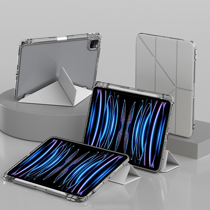 Husa tableta compatibila cu iPad Air 13 / Pro 12.9, Piele deformabila, Gri