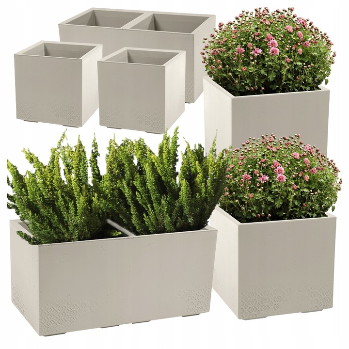 Set de Ghiveci 3x Lamela Karo 80x40cm + 2x40x40cm, Beton bej