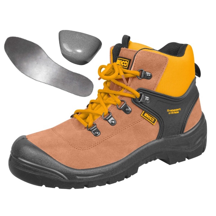 Bocanci de protectie, cu bombeu metalic, Piele intoarsa, S1P, marimea 46