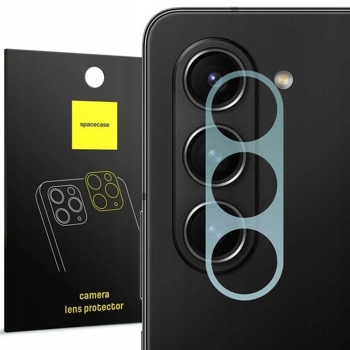 Протектор за лещи Spacecase за Samsung Galaxy Z Fold 5, закалено стъкло Asahi Glass, прозрачен
