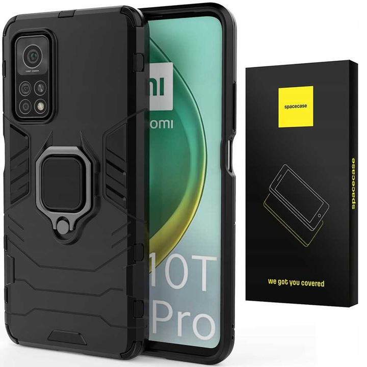 Husa telefon Spacecase X-RING pentru Xiaomi Mi 10T/10T Pro, protectie 360, montare pe suporturi magnetice, neagra