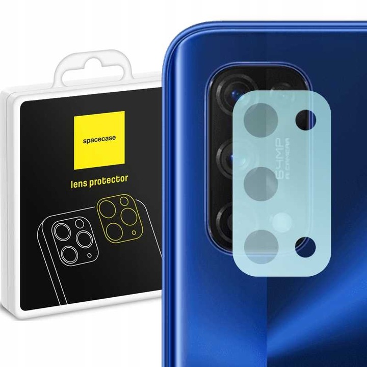 Протектор за камера Spacecase за Realme 7 Pro, закалено стъкло Asahi Glass, 9H, прозрачен, комплект с аксесоари за приложение