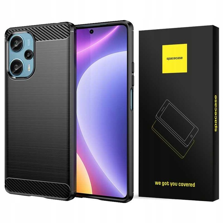 Калъф за телефон Spacecase Carbon за Xiaomi Poco F5, 360 защита, черен, 1х комплект