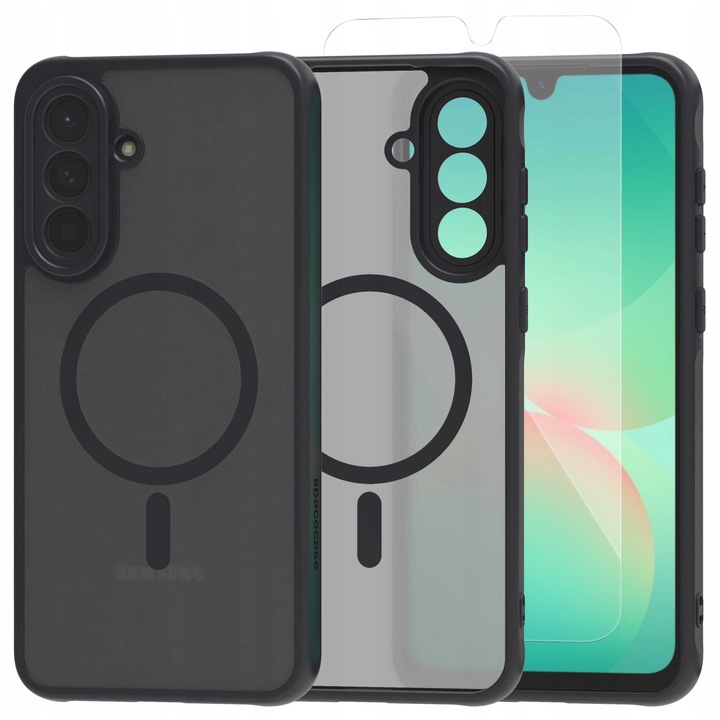 Husa Spacecase Hybrid Mag pentru Samsung Galaxy A26 5G, compatibila cu MagSafe, neagra, 0,33mm