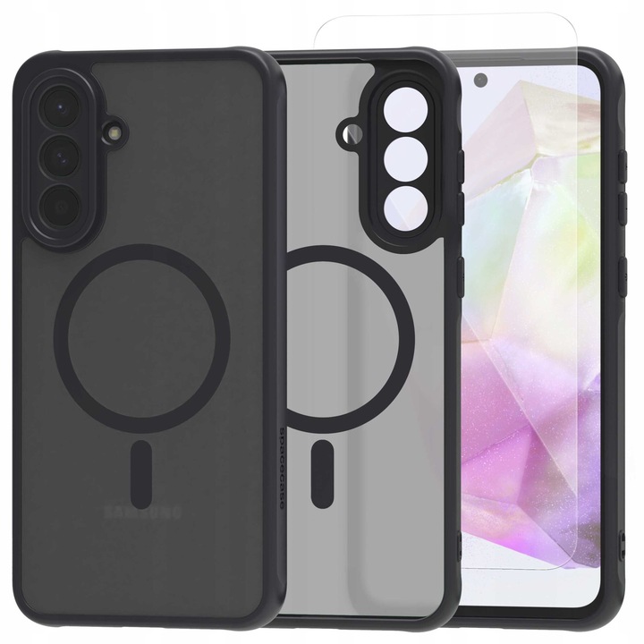 Husa Spacecase Hybrid Mag pentru Samsung Galaxy A36 5G, compatibila cu MagSafe, mata, neagra