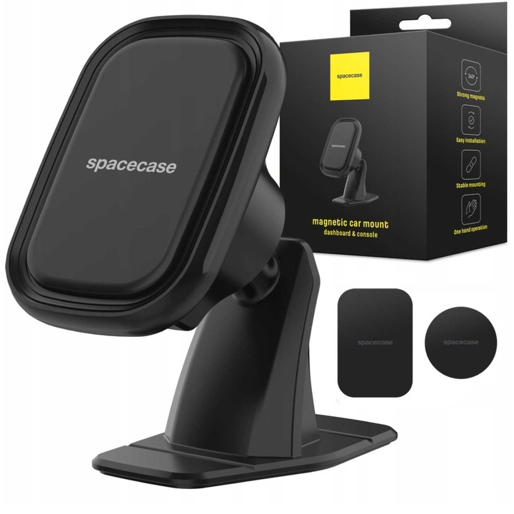 Spacecase SC09 mágneses autós tartó, gyors telepítés, bármilyen okostelefonnal kompatibilis, fekete