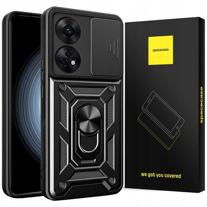 Husa Spacecase CamRing pentru Oppo Reno 8T, protectie cu slider, suport video, negru