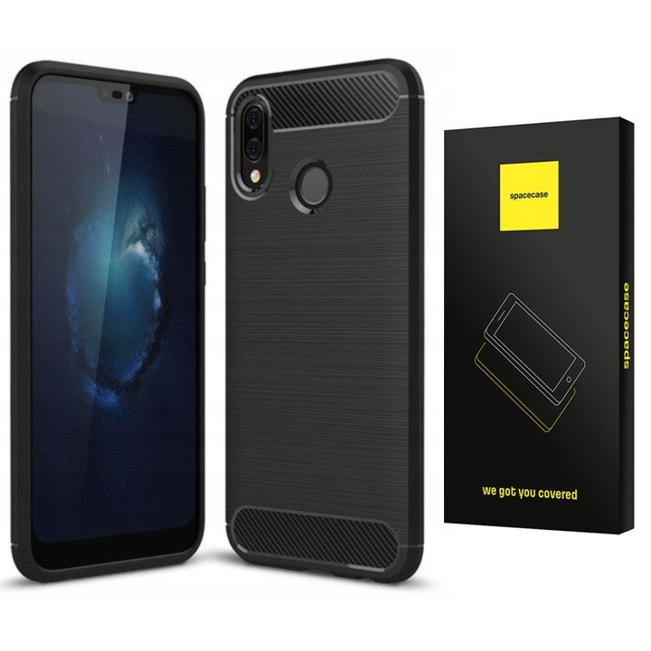 Spacecase Carbon telefontok Huawei P20 Lite telefonhoz, 360 védelem, TPU anyag, fekete
