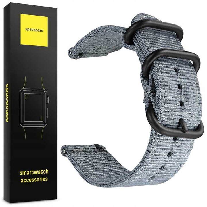 Curea din nailon pentru smartwatch 22mm, Spacecase Nato Strap material rezistent, design elegant, catarama puternica, gama larga de reglaje, asamblare rapida, sigur pentru pielea gri