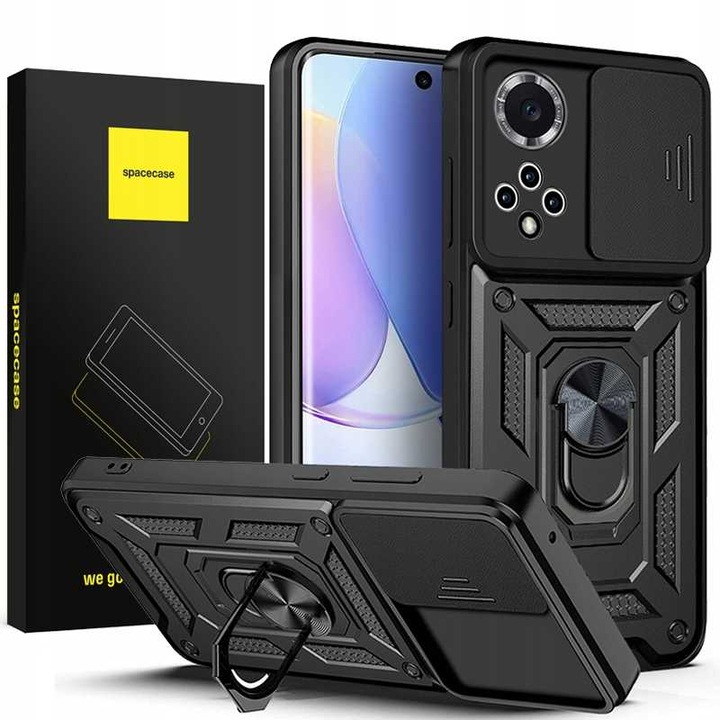 Husa telefon Spacecase CamRing pentru Huawei Nova 9 SE, slider de protectie, design modern, neagra