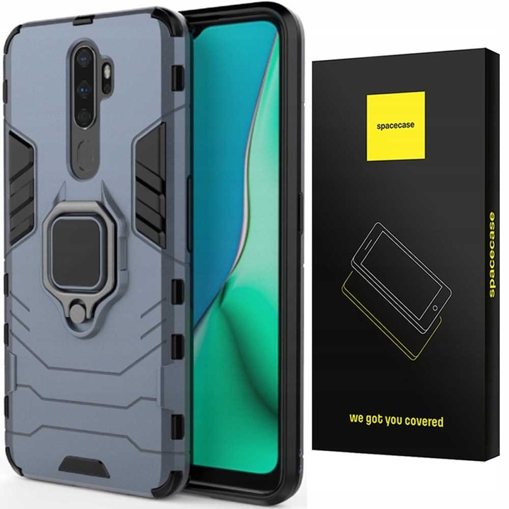 Калъф за телефон Spacecase X-RING за Oppo A5/A9 2020, 360 защита, магнитен монтаж, син