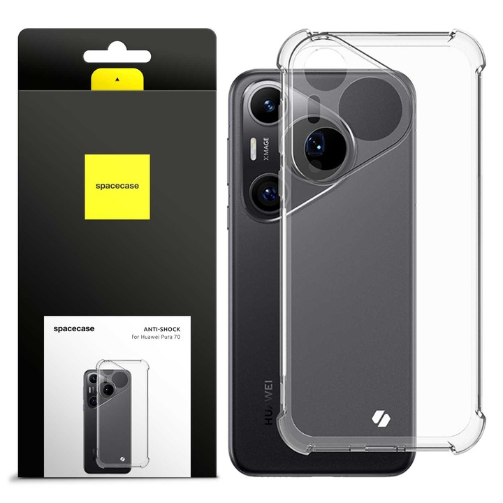 Husa telefon Spacecase Anti-Shock pentru Huawei Pura 70, transparenta, colturi intarite, antiderapanta