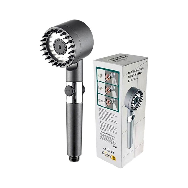 Преносима душ глава с високо налягане с филтър, 3 режима на пръскане, пестене на вода, издръжлив ABS материал, многофункционална, релаксиращ масаж